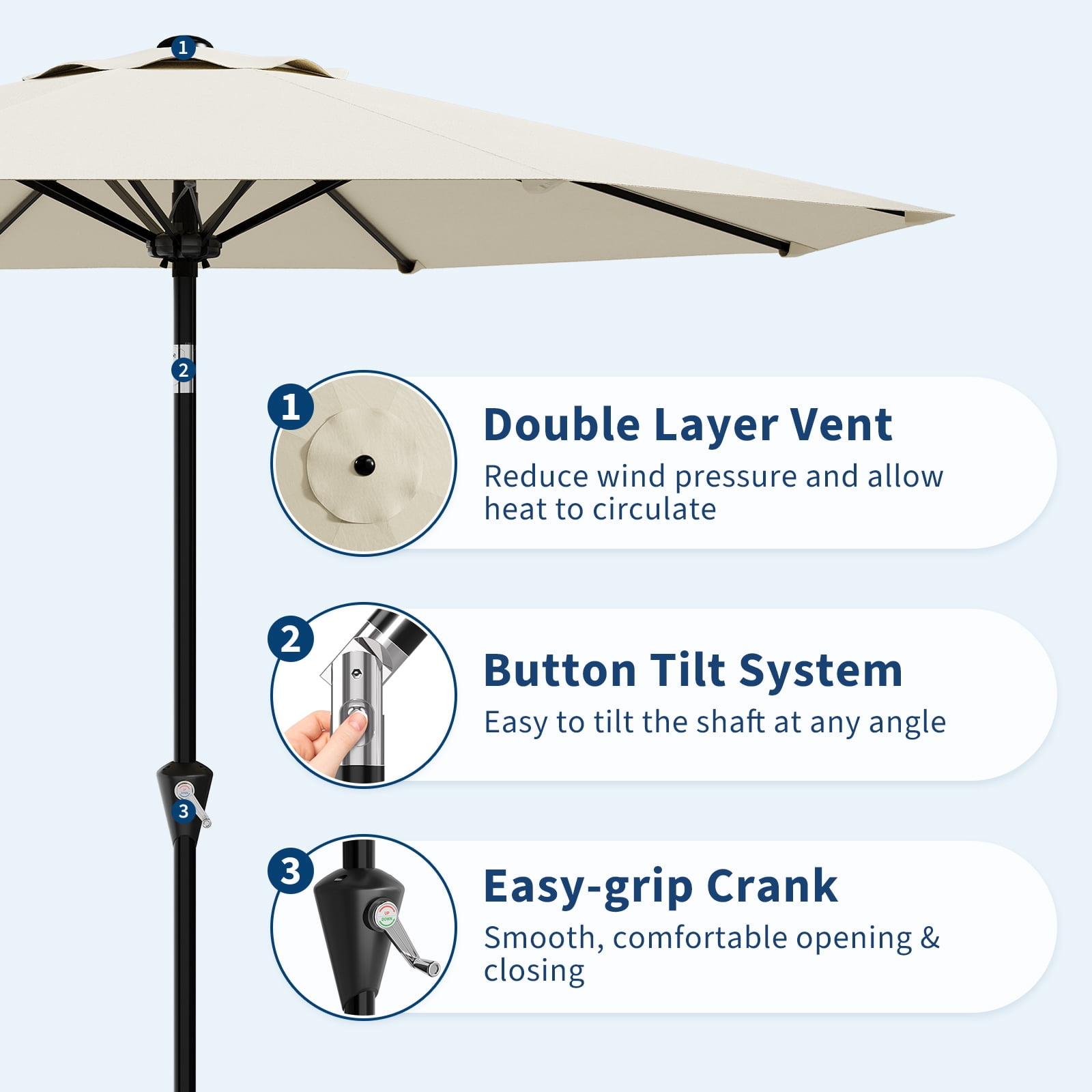 Garvee 10 feet Outdoor Patio Umbrella, with Push Button Tilt & 8 Sturdy Ribs, Off-White