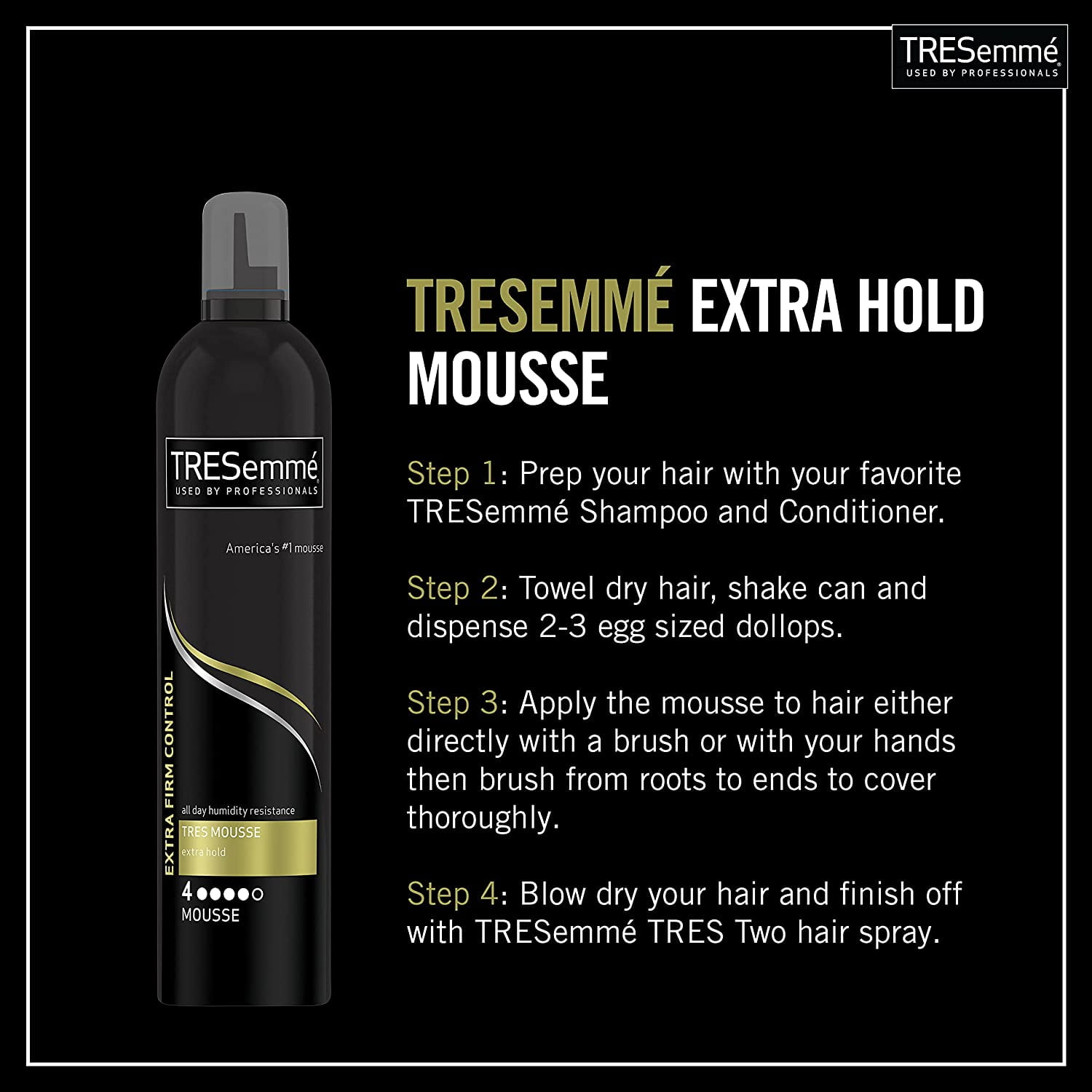 Tresemmé Tres Mousse Tres Extra Hold, Extra Firm Control Mousse, Frizz Control With Flexible Feel, Hair Styling Mousse, Styling Foam For All Hair Types, Humidity Resistant, 2 Pack - 10.5 Oz Each