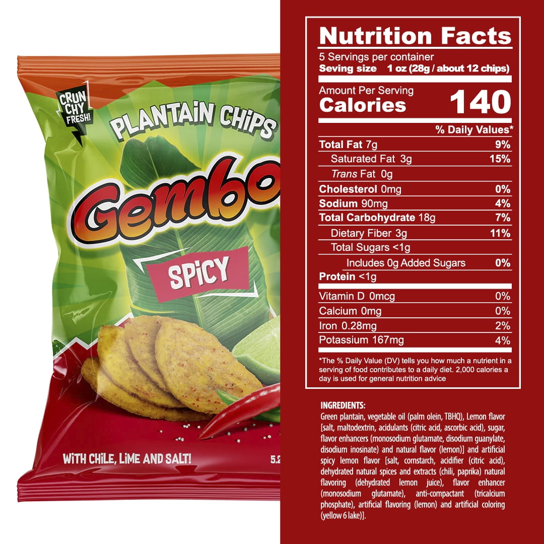 Gembos Spicy Chile Lime Plantain Chips, 5.29 oz, 6 Pack