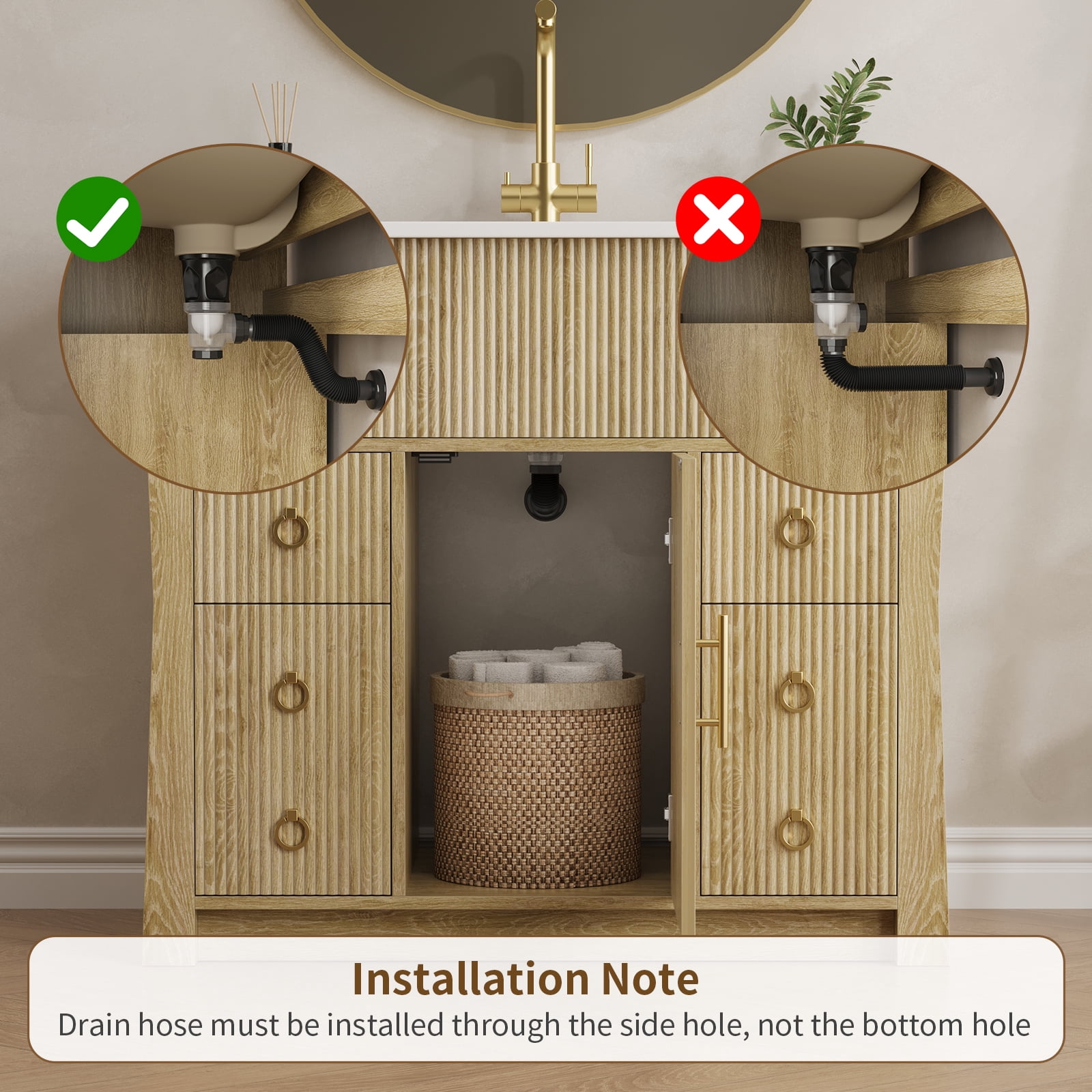 36-inch bathroom vanity, bathroom sink cabinet, with ceramic sink and drainage pipe, and equipped with 4 drawers and 1 door bathroom vanity, made of high-quality wood