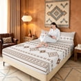 thumbnail image 3 of Manfei Southwestern Aztec Bed Sheets, Bohemian Brown Beige Fuul Size Sheets, Reversible 4 Pieces1 Flat Sheet + 1 Fitted Sheet + 2 Pillowcases, 3 of 6