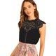 thumbnail image 1 of Blusa de Encaje con Ojales en Contraste, Elegante, para Mujer Negro puro M Negro puro M Xishao ropa, 1 of 2