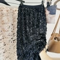 thumbnail image 5 of EHRWE Skirts For Women Lightweight Sequin Feather Warm Midi Skirt With Back Split Elastic Waistband Skirt For Party, 5 of 5