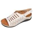 thumbnail image 4 of Rokment Womens Orthopedic Wedges Gladiator Sandals Vintage Comfortable Hollow out Leather Platform Arch Support Walking Dress Sandals for Beach Summer White Size 6.5, 4 of 5
