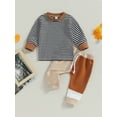 thumbnail image 2 of Bagilaanoe 2pcs Toddler Baby Boys Long Pants Set Long Sleeve Striped T-Shirts Tops + Sweatpants 6M 12M 18M 24M 3T Kids Casual Outfits, 2 of 8