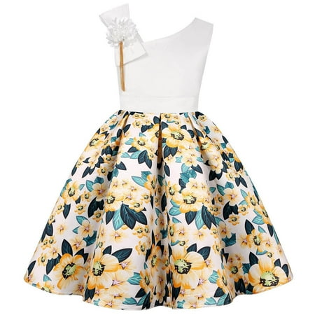

XIEULQP Baby Girl Clothes Baby Girls 6M-3Y Sleeveless Ruffles Floral Printed Princess Dress Summer Dress Flower Girl Dress Yellow