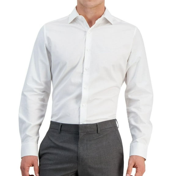 Bar III Men's Slim-Fit Leopard Texture Jacquard Button Down Dress Shirt White XL