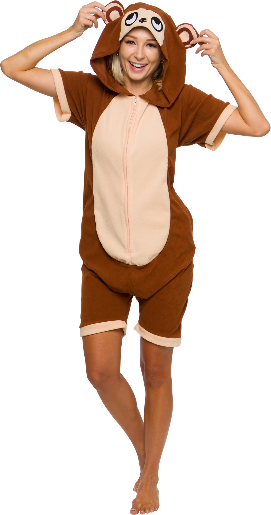 Silver Lilly Monkey Short Sleeve Animal Pajamas Adult One Piece Summer Costume Romper (XL