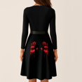 thumbnail image 7 of Halloween Dresses for Women Skeleton Castle Crew Neck Hepburn Cocktail Vintage Dresses Long Sleeve 1950s Retro Classic Tea Length Dress with Belt XL, 7 of 7