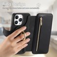 thumbnail image 5 of ELEHOLD Leather Magnetic Case For iPhone 16 Pro Max Shockproof Kickstand Cover, with Detachable RFID Zipper Card Holder Walllet, Ring, MagSafe Compatible, Full Body Protection, Black, 5 of 11