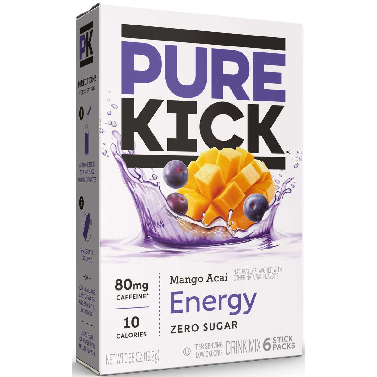 Pure Kick Mango Acai Energy Drink Mix Stick, 0.105 Ounce 6 per pack