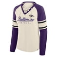thumbnail image 2 of Women's Fanatics Cream/Purple Baltimore Ravens Hometown Gridiron Hero Raglan Lace-Up V-Neck Long Sleeve T-Shirt, 2 of 3
