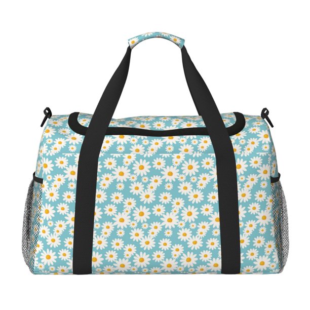 Fotbe Daisy Floral A Bolsa de Viaje con Estampado, Bolsa de Fin de Semana para Mujer con Compartimento para Zapatos, Bolsa de Gimnasio con Bolsillo Húmedo