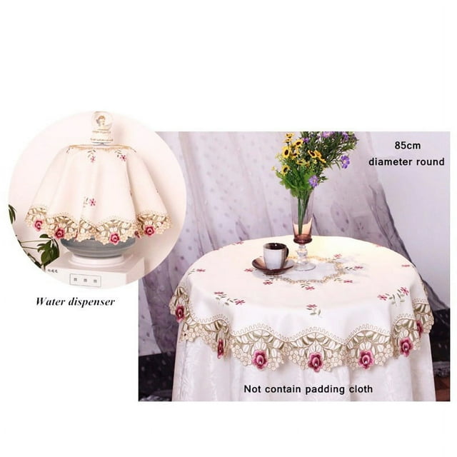 BUYISI 1Pc 3 Sizes Tablecloth Rural Style Embroidered Round Table Cloth Home Hotel Decoration Table Cloth Home Party Table Covers 85*85cm