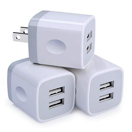 Chargers 2-Port USB Power Adapter [3-Pack] Wall Charger 2.1A Cube Plug Outlet Compatible iPhone 8 / X / 7 / 6S / Plus +, Samsung Galaxy, Motorola, HTC, Other Smartphones - (Best Tablet With Usb Port)
