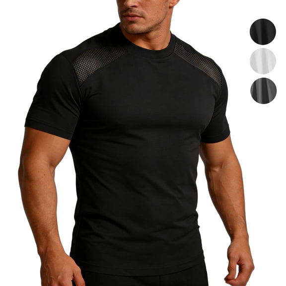 Mens Workout Shirts Short Sleeve Athletic Quick Dry Breathable Shirts Running Gym Crewneck T-Shirts Big and Tall Size M-5XL White