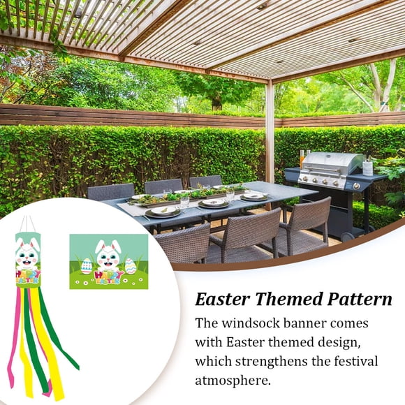 Manche à Vent de Pâques, Décoration de Scène Extérieure DIY, Ornement de Fête, Décoration Suspendue de Jardin, Drapeau d'Ambiance Type 2