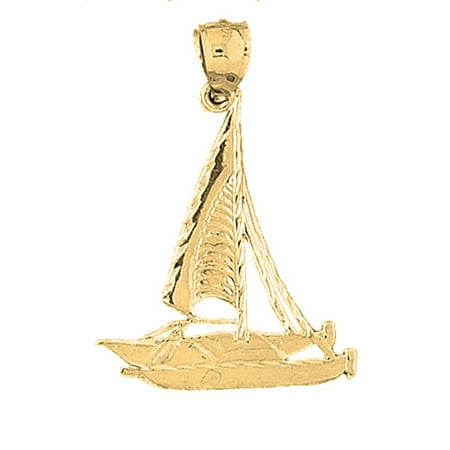 10K Yellow Gold Sailboat Pendant - 38 mm