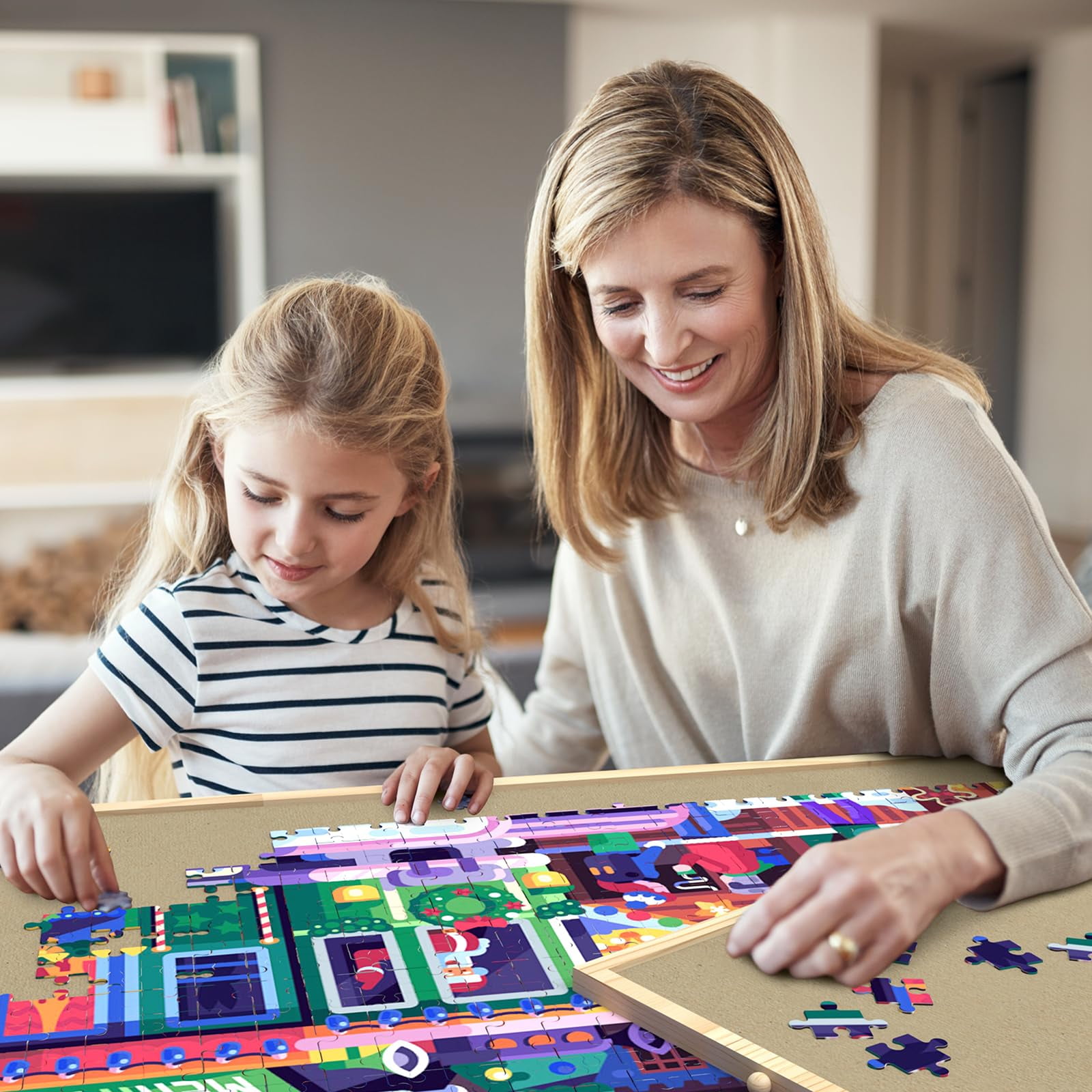 1500 Piece Puzzle Board with Drawers and Cover, Adjustable Tilting Puzzle Board, Portable Wooden Jigsaw Puzzle Table for Adults as a Gift