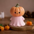 thumbnail image 4 of Halloween Statue Pumpkin Ghost Shape Figurine Pink Resin Statue Handheld Halloween Tabletop Decoration, 4 of 8