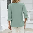 thumbnail image 6 of HongQid Women's 3/4 Sleeve Tops Dressy Casual Pleated V Neck Business Work Blouses Office Shirts, 6 of 9