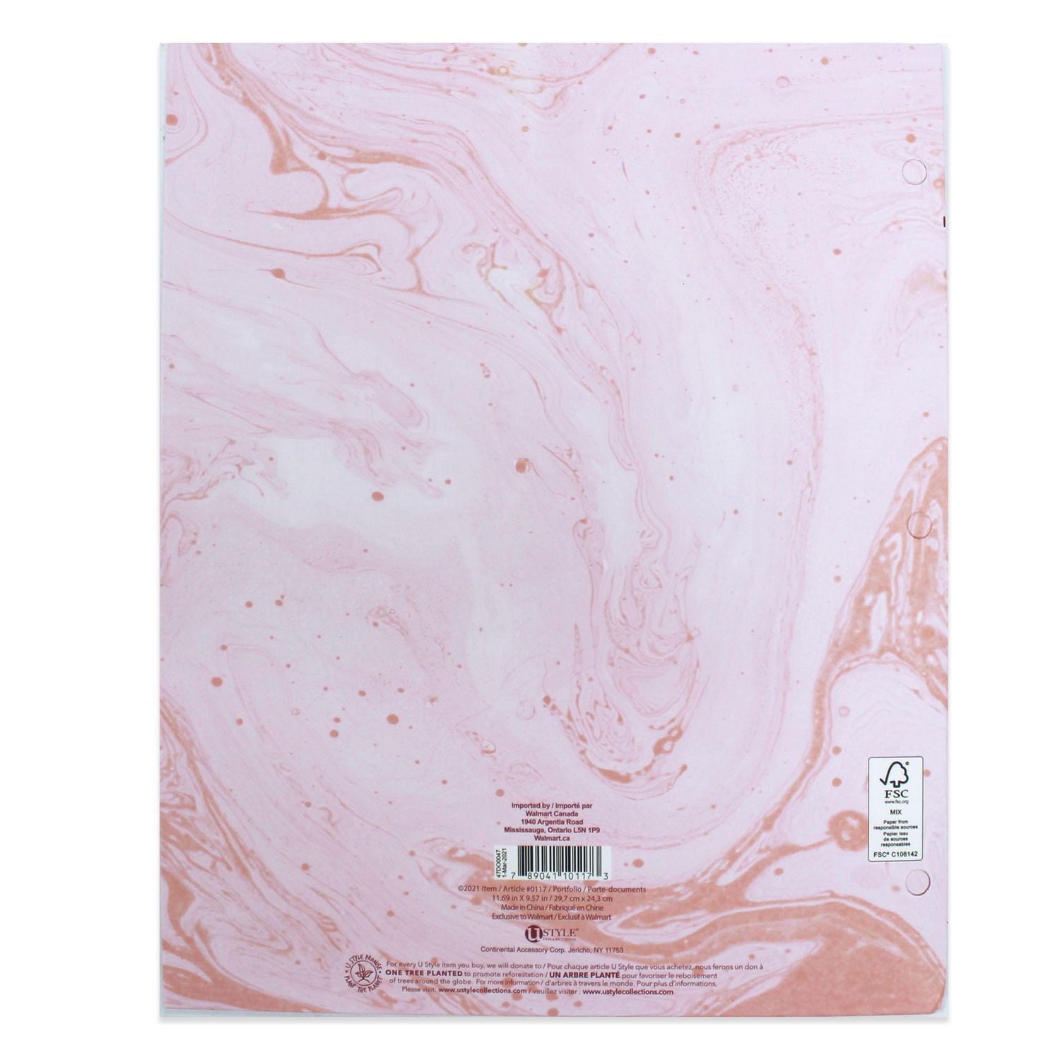 U Style Marble Bliss Two-Pocket Paper Folder, Pink, 117