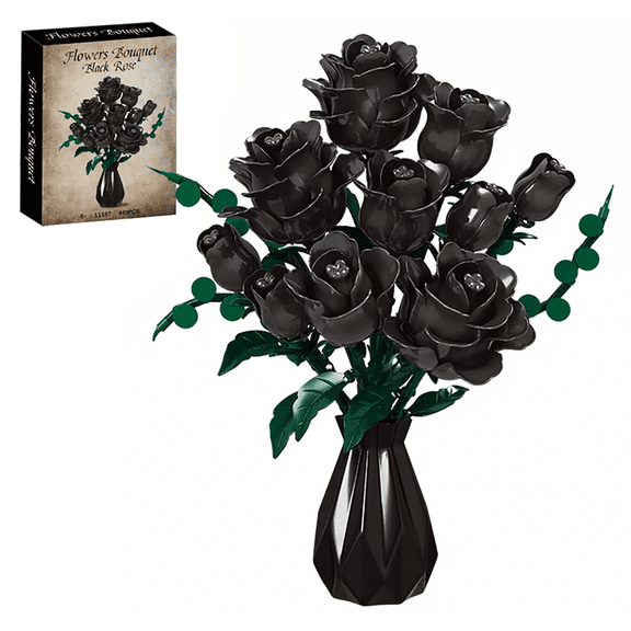 Remocguys Black Rose Flower Building Set Compatible with Lego Flowers Decor Gift for Adults 443 Pcs