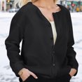 thumbnail image 2 of YDFCWXW Women's Long Sleeve Crew Neck Button Down Knit Cardigan Sweater for Fall Black, XL, 2 of 9