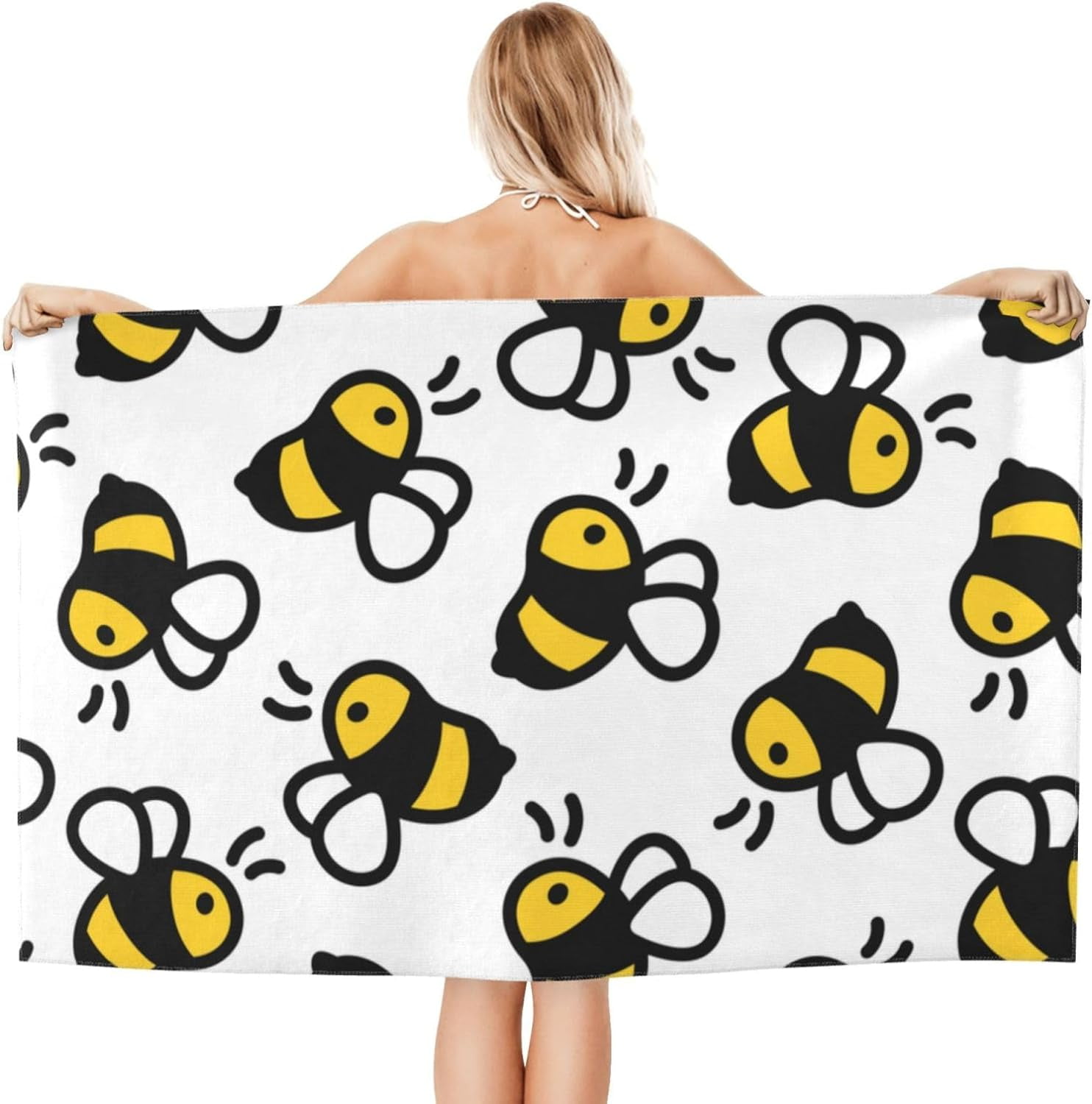 Honey Bee Large Beach Towel - Plush Thick Cotton Pool Towel, Adult Beach Towels