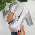 thumbnail image 2 of Gpaecead Women Platform Chunky Heel Shoes Round Toe Solid Color Faux Leather Summer Outdoor Non Slip Hight Heel Comfort Shoes, Silver, 2 of 5
