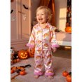 thumbnail image 4 of RUINIXCW Kids Toddler Baby Girl Halloween Silk Stain Pajamas Set Girls Fall Sleepwear Pumpkin Bread Print Lapel V Neck Furry Long Sleeve Button Down Shirt and Pants Set Loungewear Homewear 1-7 Years, 4 of 9