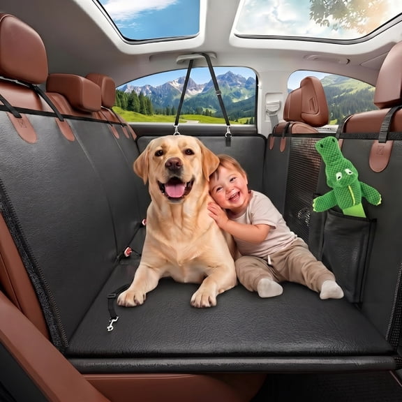 WAAYEEPAL Hard Bottom Waterproof PU Leather Dog Back Seat Extender Car Seat Cover, 400 lbs Capacity