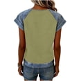 thumbnail image 7 of Womens Short Sleeve Waffle Knit Top Denim Trim, Raglan Sleeve Summer Round Neck Tees Casual Layered Look T-Shirts for Daily Wear Soft Jean Inspired 2026 Fashion, 7 of 7
