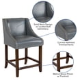 thumbnail image 4 of Merrick Lane 24 Inch Walnut Counter Height Stool with Nailhead Trim in Light Gray Faux Leather, 4 of 11