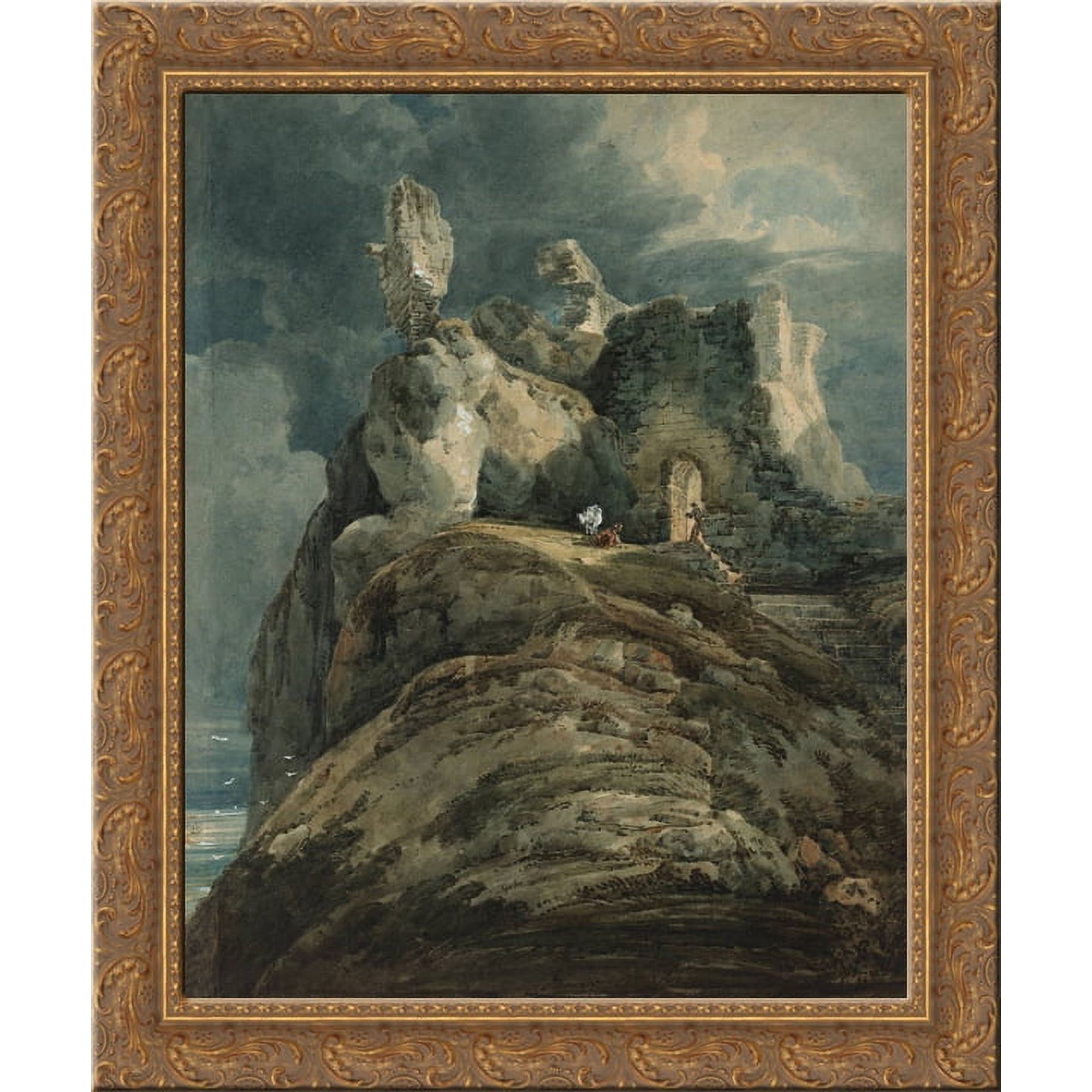 Bamburgh Castle Northumberland 24x20 Gold Ornate Wood Framed Canvas Art by Thomas Girtin