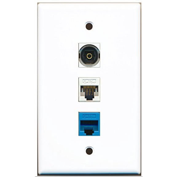 RiteAV - 1 Port Toslink 1 Cat5e Ethernet White 1 Cat5e Ethernet Blue Wall Plate