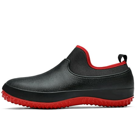 

Hhdxre Chef Shoes with Rubber Sole Waterproof Non Slip Slip-on Shoes Rain Boots for Men Women(Black Red 46)