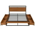 thumbnail image 4 of Queen Size Metal Platform Bed Frame with 4 Storage Drawers, Sockets, USB Ports and Slat Support, Metal Queen Bed Frame with Wooden Headboard & Footboard, No Box Spring Needed (Queen, Black), 4 of 7