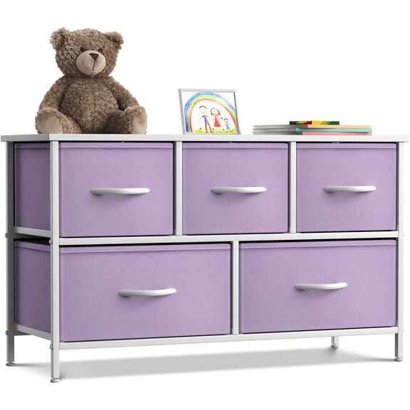 Sorbus Dresser with 5 Drawers - Furniture Storage Chest for Kid’s, Teens, Bedroom - Purple