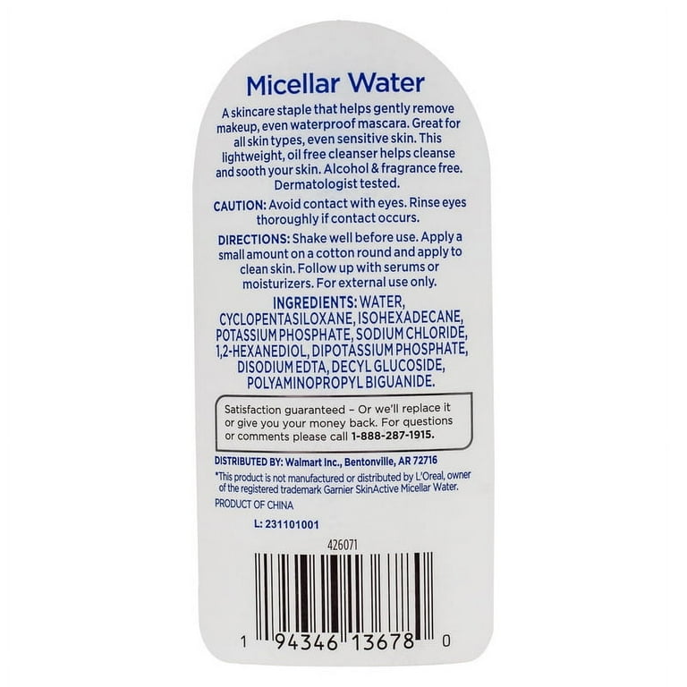 Equate Micellar Cleansing Water, Oil Free and for All Skin Types 13.5 fl oz