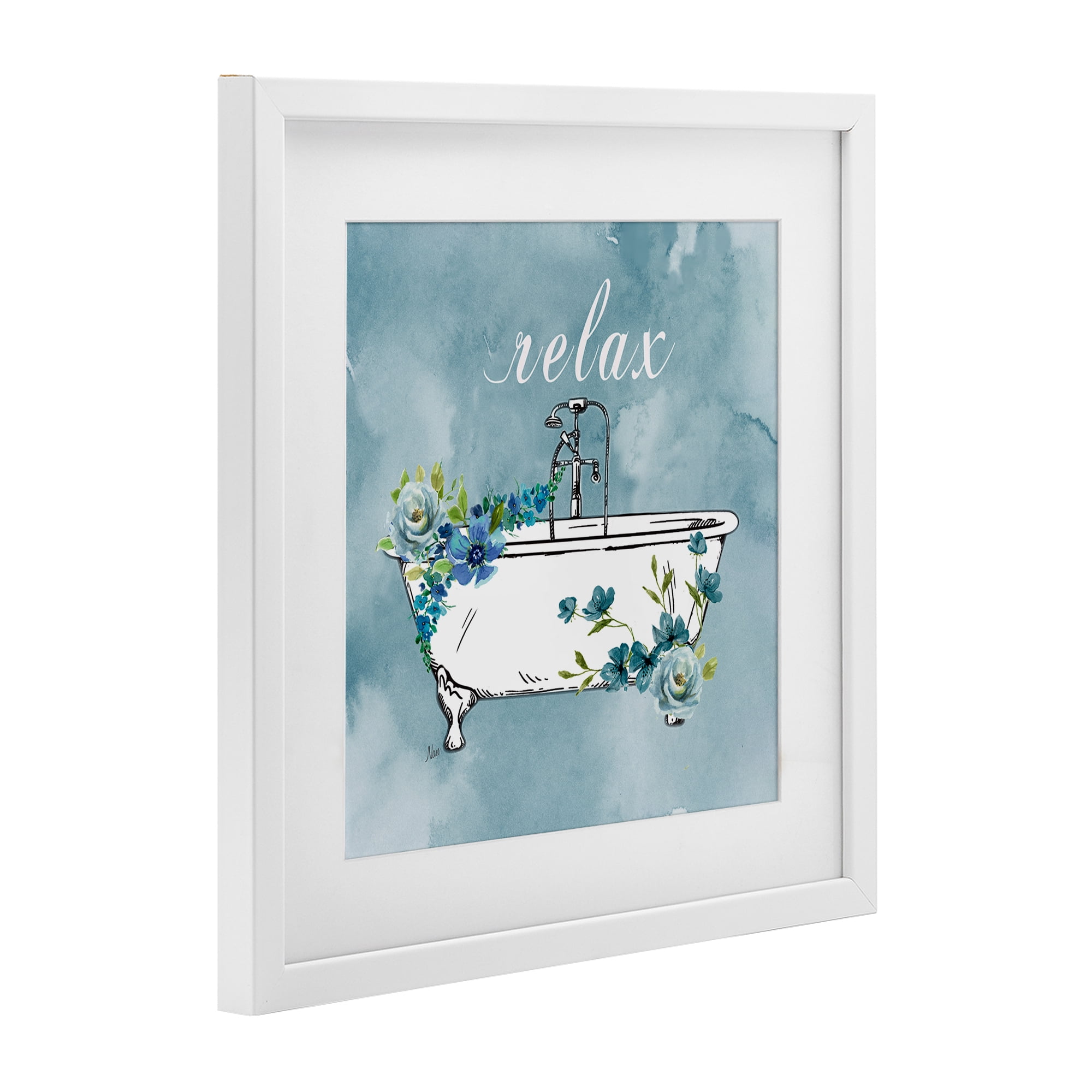 Stupell Industries Floral Bathroom Rules Relax White Framed Print Under Glass, design by Nan