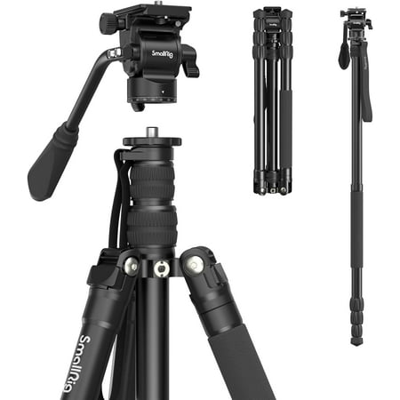 SmallRig CT180 Video Tripod, 72" Camera Tripod Monopod with Fluid Head, Aluminum Camera Tripod, 360° Panorama Fluid Head for Travel, Video, Live Streaming, Vlogging- 3760B