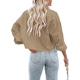 thumbnail image 4 of Womens Button Down Cropped Shirts Long Sleeve Casual Crop Tops Solid Lapel Blouse Shirt with Chest Pocket, 4 of 10