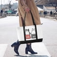 thumbnail image 4 of FORMRS Canvas Laptop Tote Bag for Women with 15.6" Computer Compartments Shoulder Handbag, Black Chubby Cat, 4 of 7