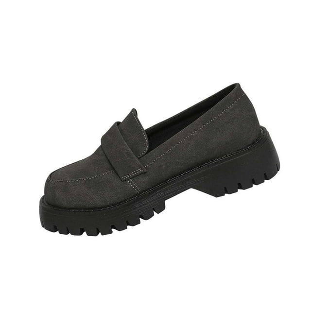 Xfvqtps Mocassins pour Femmes Semelle Épaisse Chaussures à Enfiler Décontractées Confort Bout Rond Chaussures Plates Chaussures Mode Gris