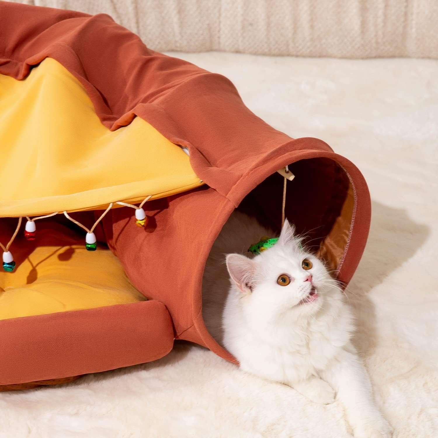 Cat Tunnel for Indoor Cats, Cat Tube with Collapsible Washable Cat Bed,Premium Cat Toy for Small Medium Large Cat.(Bar)