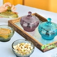 thumbnail image 4 of Haidf Glass Candy Dish with Lid, Vintage Embossed Candy Jars, Crystal Candy Bowl for Wedding Party Candy Cookie Chocolate Dessert Buffet, Decorative Jars for Home Office Desk Decor, Blue, 4 of 7