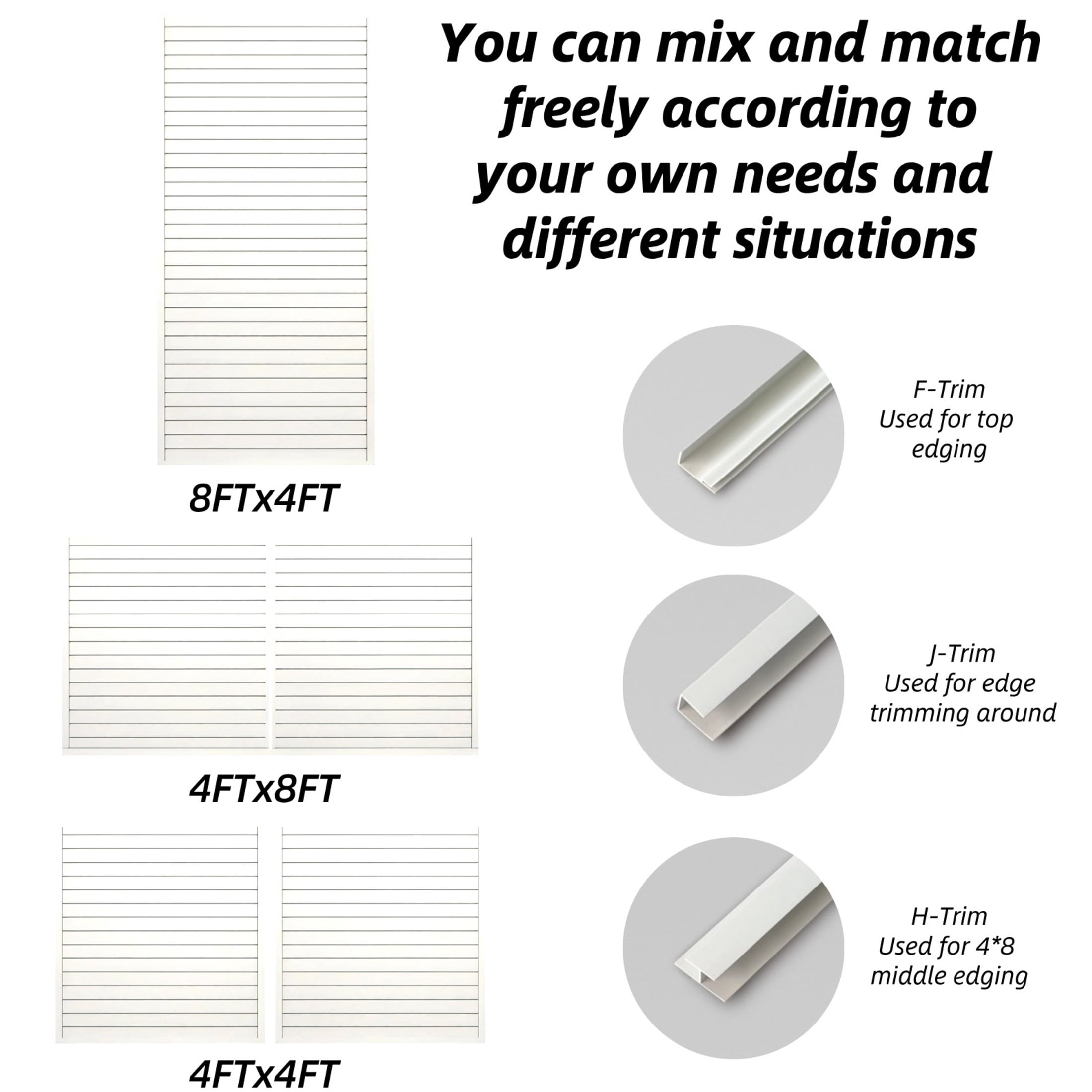 GDF Studio 4x8FT PVC Slatwall Panel Kit Garage Storage System with 24 Hooks, Lightweight Water-Resistant Panels, White