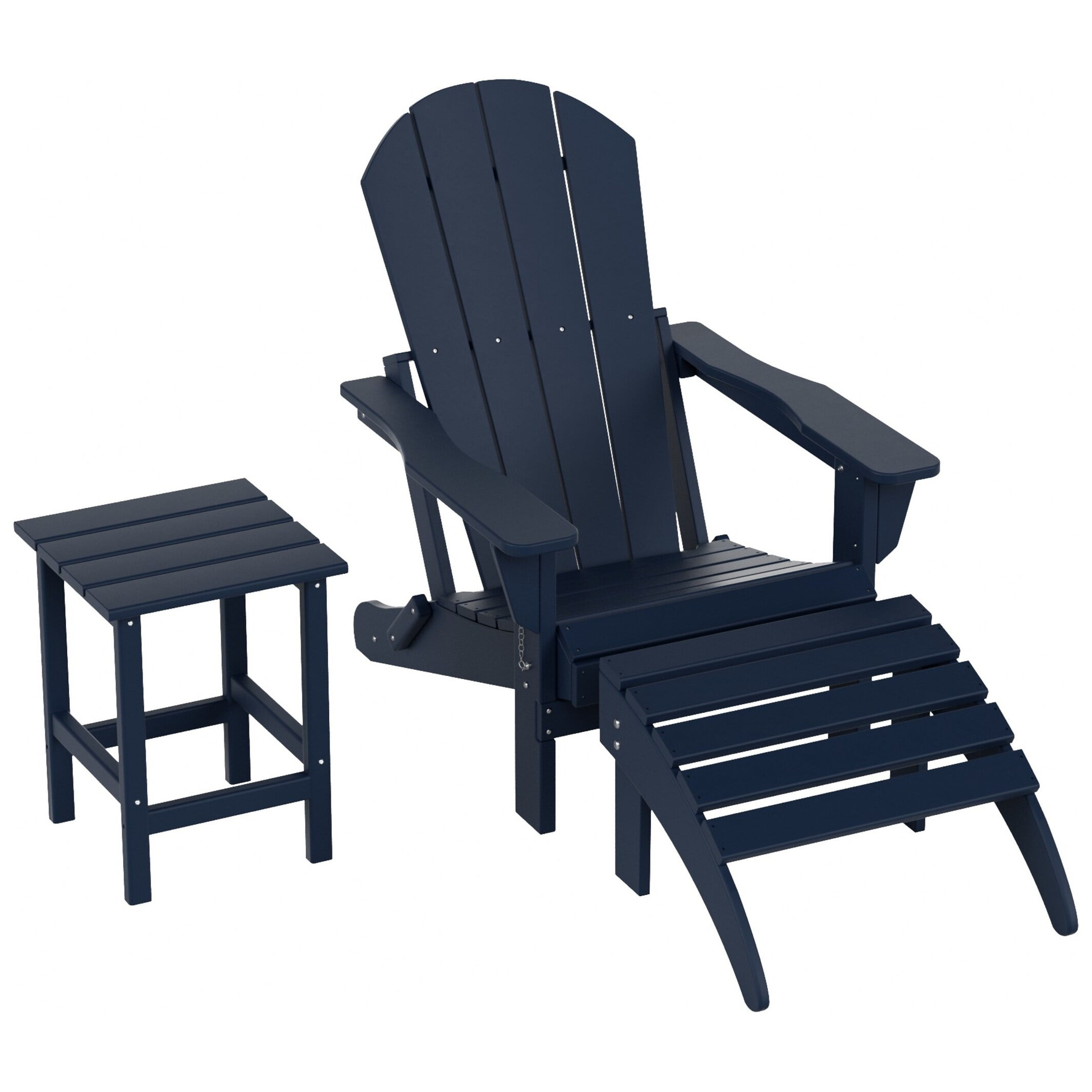 Polytrends  Laguna Hdpe All Weather Outdoor Patio Foldable Adirondack Chair With Ottoman And Side Table (3-Piece Set) Navy Blue