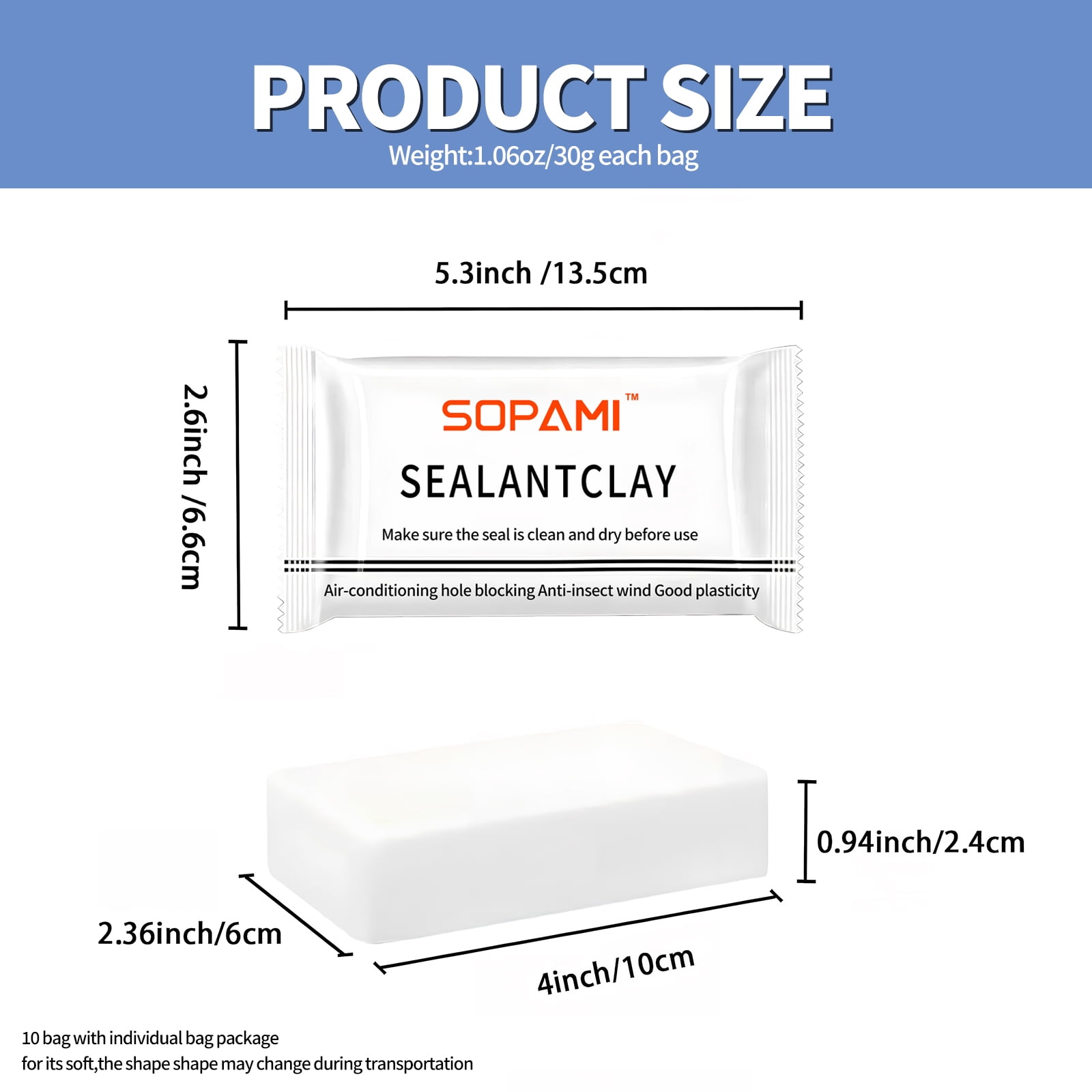 SOPAMI 10-Pack White Waterproof Sealant Putty - Quick Mending Mud & Duct Seal Clay for Wall Hole Repair, Drain Pipe Connection, Air Conditioning Vents & Cracks